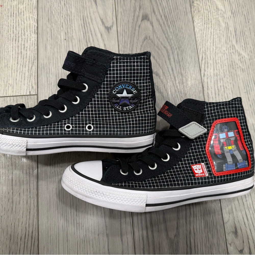 Converse Black and White High-Tops with Graphic Patch
